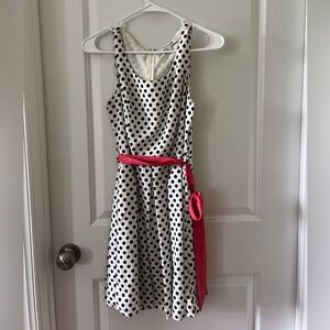 Polk-A-Dot Dress with Coral Sash